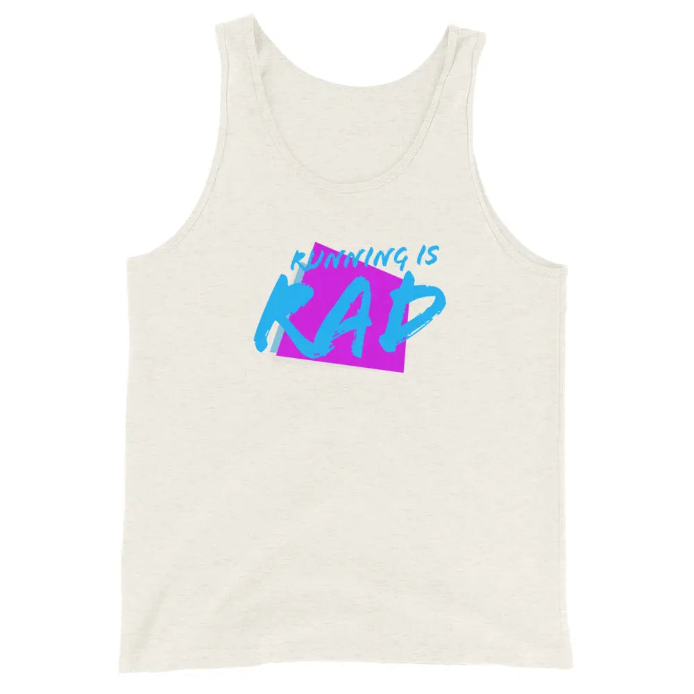 Run the 80s: 'Running is Rad' Triblend Unisex Tank Top The All-Season Co.